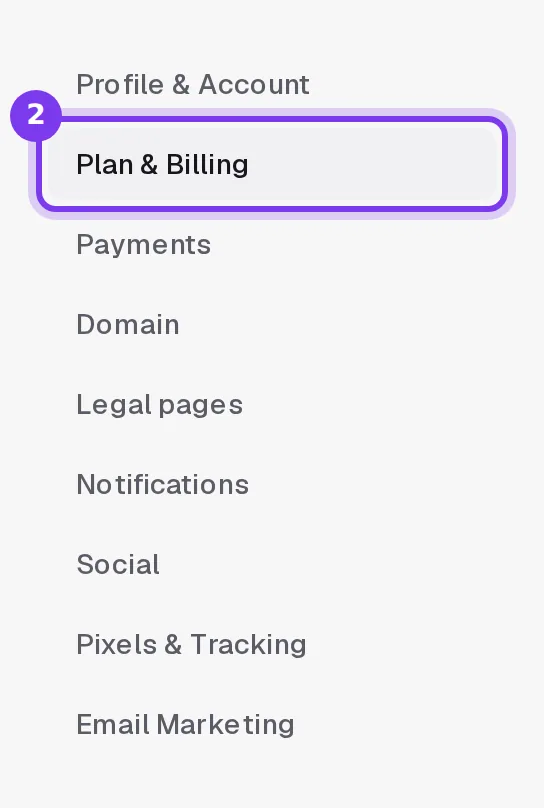 The Plan and Billing tab in the list of Shoplit settings