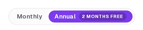 The Monthly and Annual switch, with Annual selected and its 2 months free badge