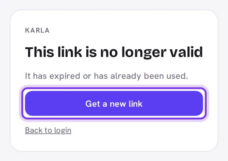 The This link is no longer valid page on a phone, with the Get a new link button