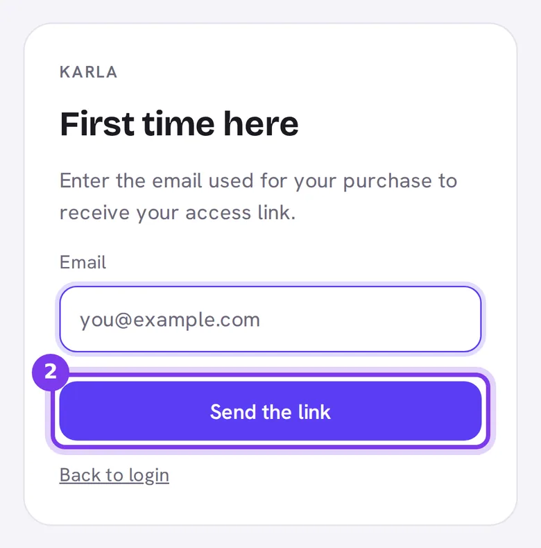 The First time here page on a phone, with an email typed and the Send the link button
