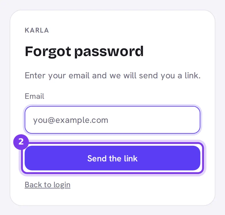 The Forgot password page on a phone, with an email typed and the Send the link button