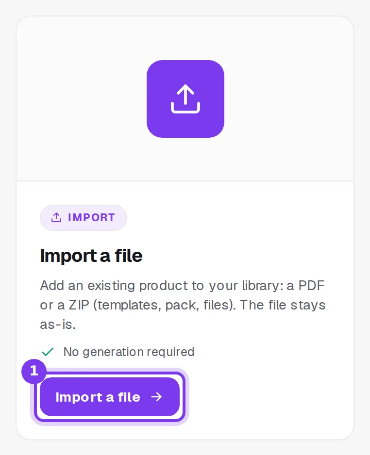 The Import a file card, with its Import a file button