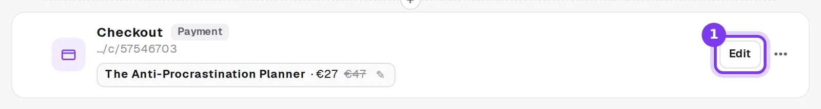 The Checkout step of a funnel, with its Edit button