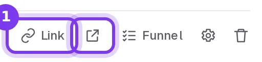 The buttons of a page card in Funnels, with Link and the icon that opens the public page