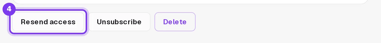The buttons at the bottom of a contact's page: Resend access, Unsubscribe and Delete