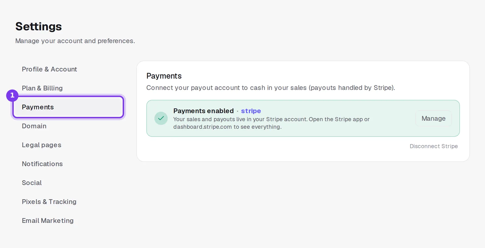 The Payments tab in Shoplit settings