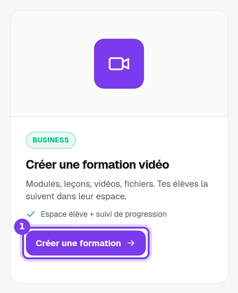 La carte Créer une formation vidéo, avec son bouton Créer une formation