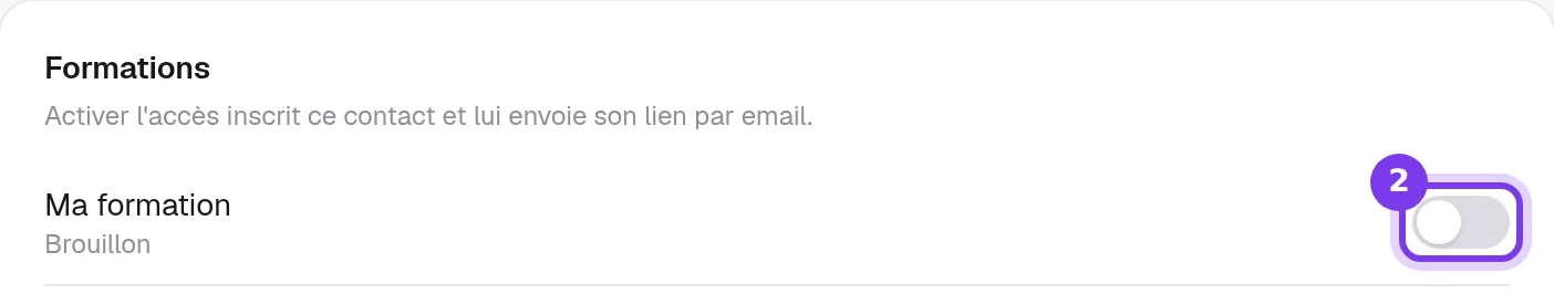 L'encadré Formations de la fiche d'un contact, avec un interrupteur pour chaque formation