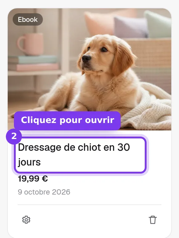 La carte d'un ebook dans Mes produits, avec sa couverture, son titre, son prix et sa date