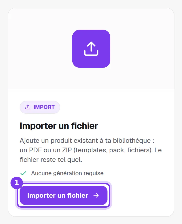 La carte Importer un fichier, avec son bouton Importer un fichier