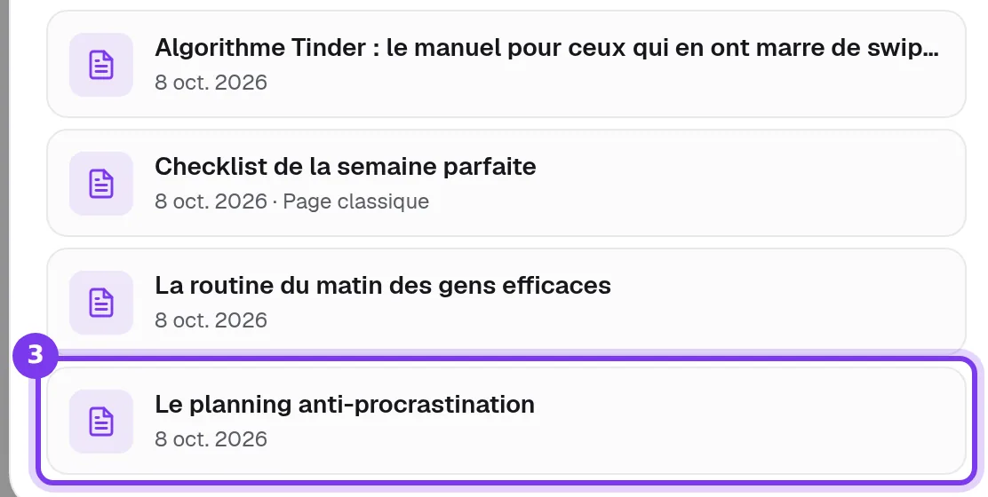 La fenêtre Mes pages de vente, avec une page de vente mise en valeur